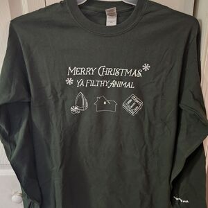 Adult Medium Long Sleeve Home Alone T-Shirt: Merry Christmas Ya Filthy Animal